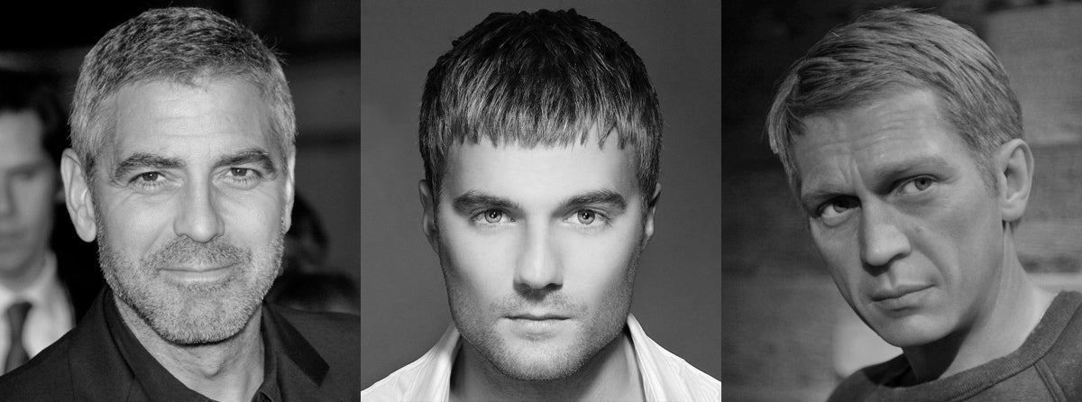 Three archive examples of short hair with forward and side-swept fringes